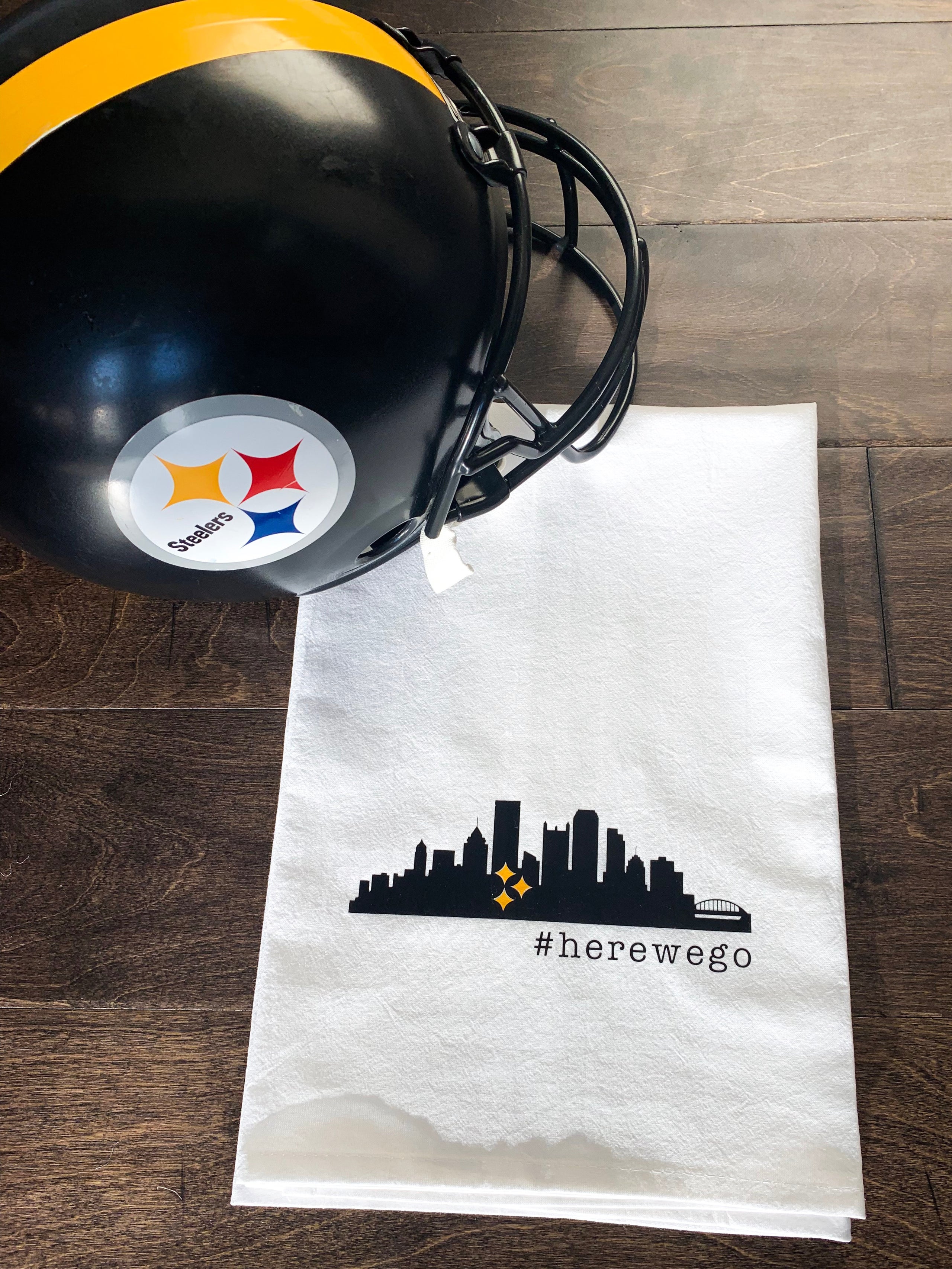 BeeGeeTees Here We Go Pittsburgh Black and Gold Hand Towel Football Fan Towel
